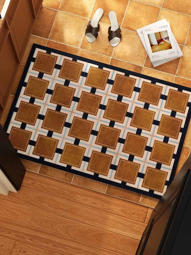 Retro geometry diatomite bath mat with bold geometric patterns and anti-slip absorbent stone surface — view 4