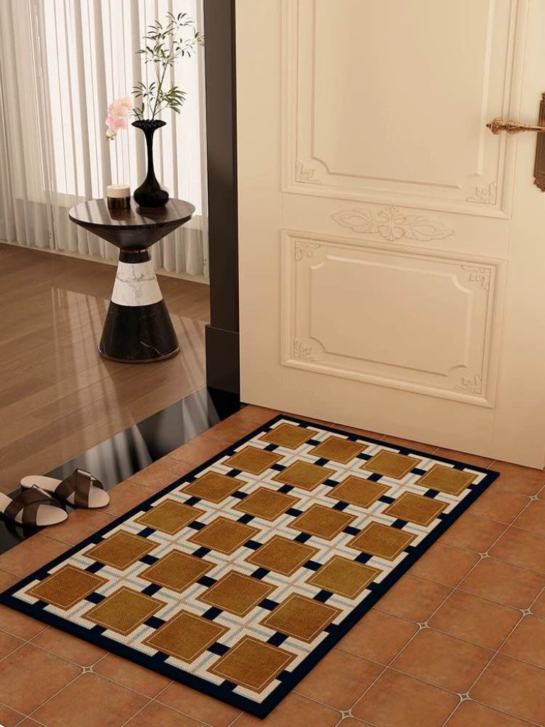 Retro geometry diatomite bath mat with bold geometric patterns and anti-slip absorbent stone surface — view 2