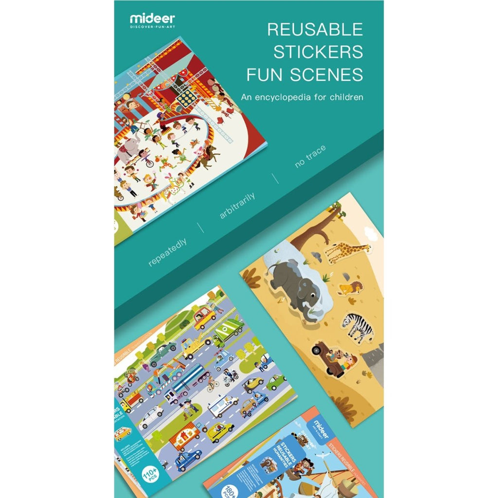 Reusable electrostatic animal sticker book with colorful decals and four themed paper scene board cards — view 2