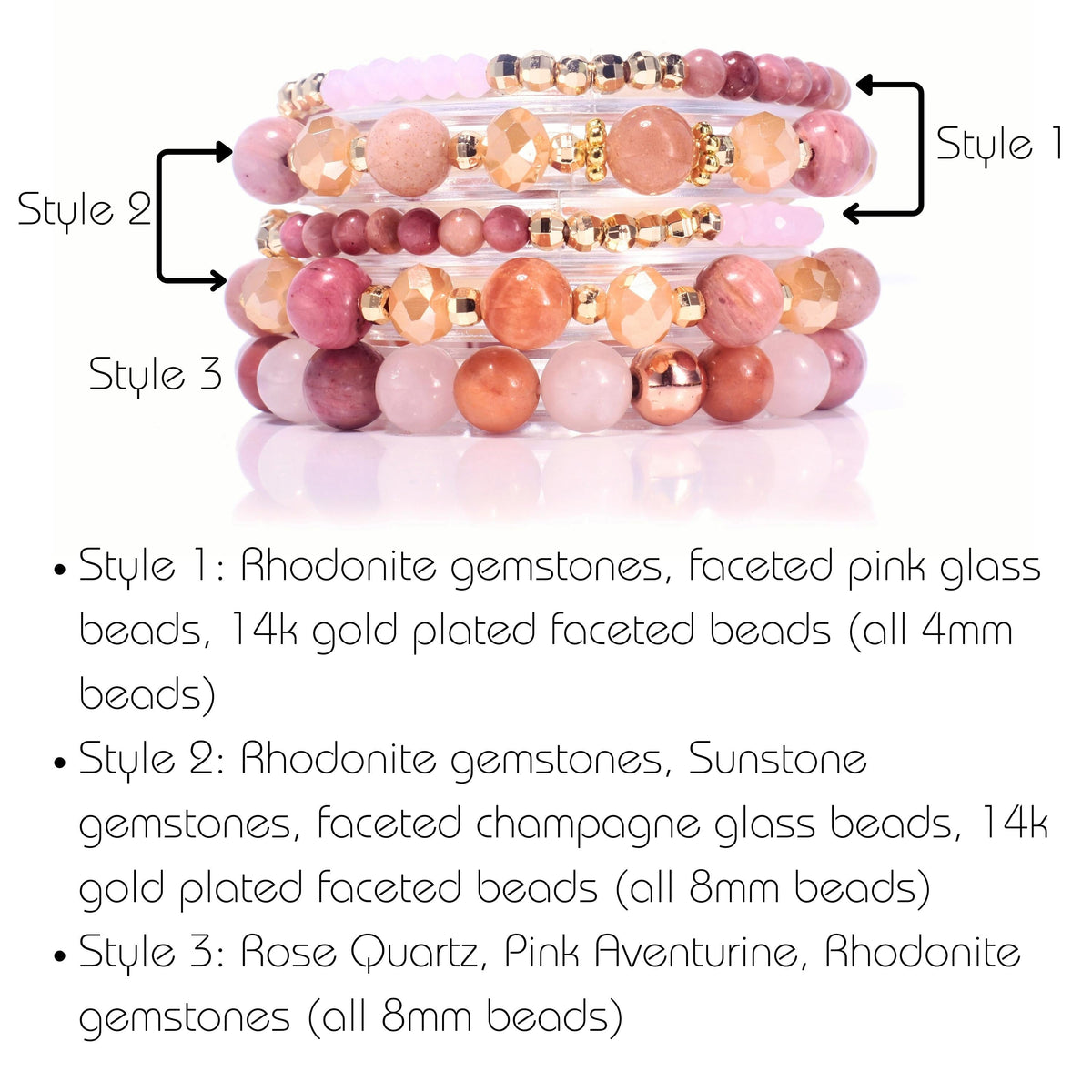 Love & Light Rhodonite Sunstone Rose Quartz Build-Your-Own Bracelet Set-2