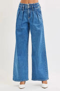 RISEN Full Size Mid Rise Fit Wide Leg with Pleated Detail Jeans Plus Size-2