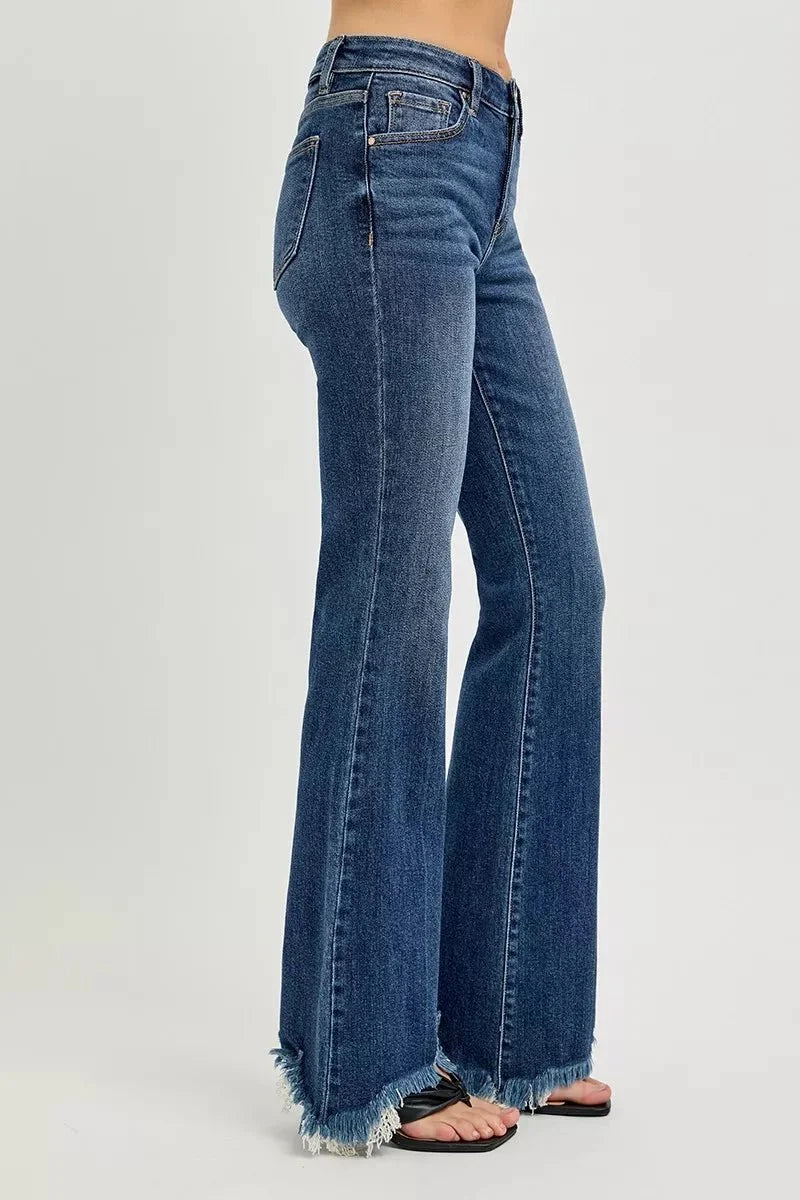 RISEN Full Size Mid Rise Flare Frayed Hem Jeans Plus Size-3