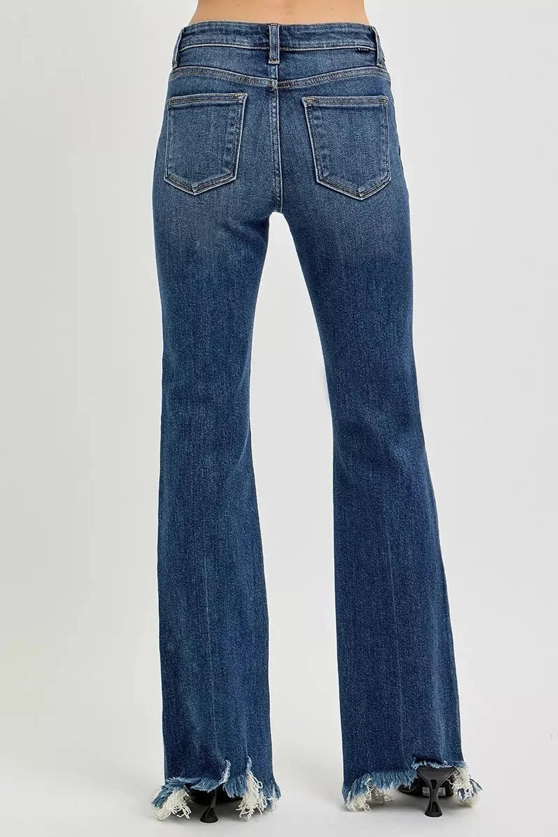 RISEN Full Size Mid Rise Flare Frayed Hem Jeans Plus Size-4