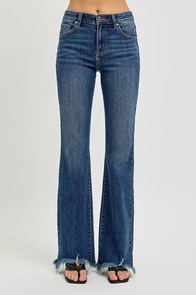 RISEN Full Size Mid Rise Flare Frayed Hem Jeans Plus Size-2