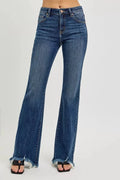 RISEN Full Size Mid Rise Flare Frayed Hem Jeans Plus Size-0
