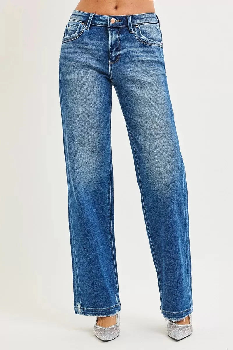 RISEN Full Size Slouchy Baggy Jeans Pocket Side Seam Detail Plus Size-1