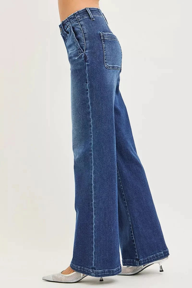RISEN High Rise Wide Leg Slanted Pocket Jeans-3