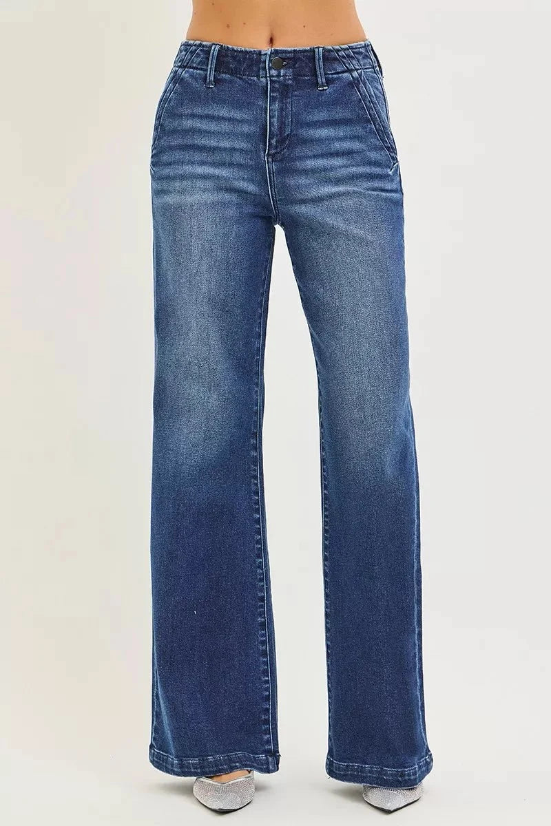 RISEN High Rise Wide Leg Slanted Pocket Jeans-2