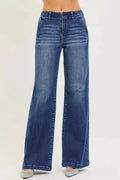 RISEN High Rise Wide Leg Slanted Pocket Jeans-0