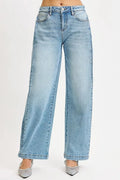 RISEN Mid Rise Wide Barrel Transferable Leg Snap Jeans-0