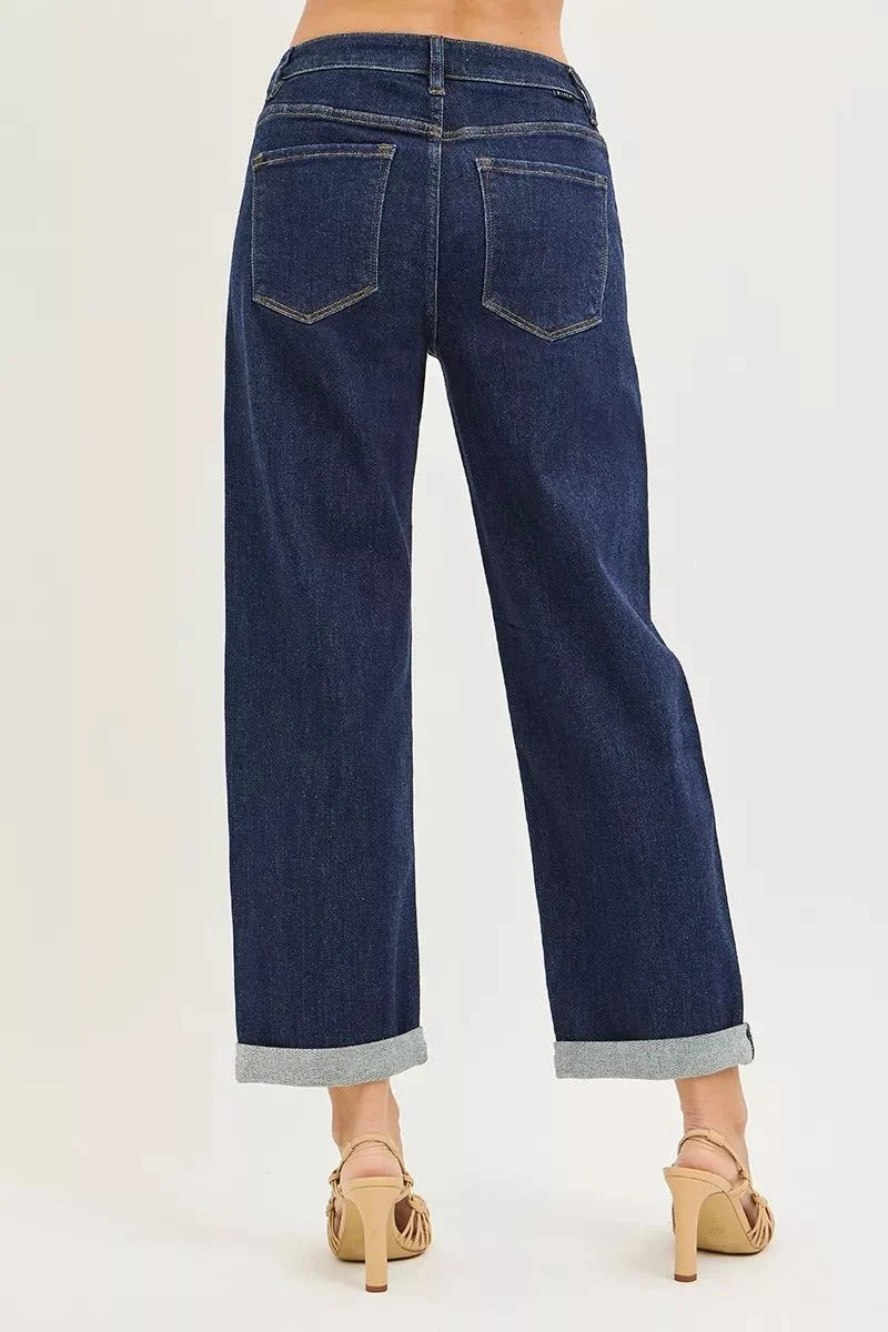 RISEN Slouchy Cropped  Boyfriend Jeans With Cuffed Hem-4