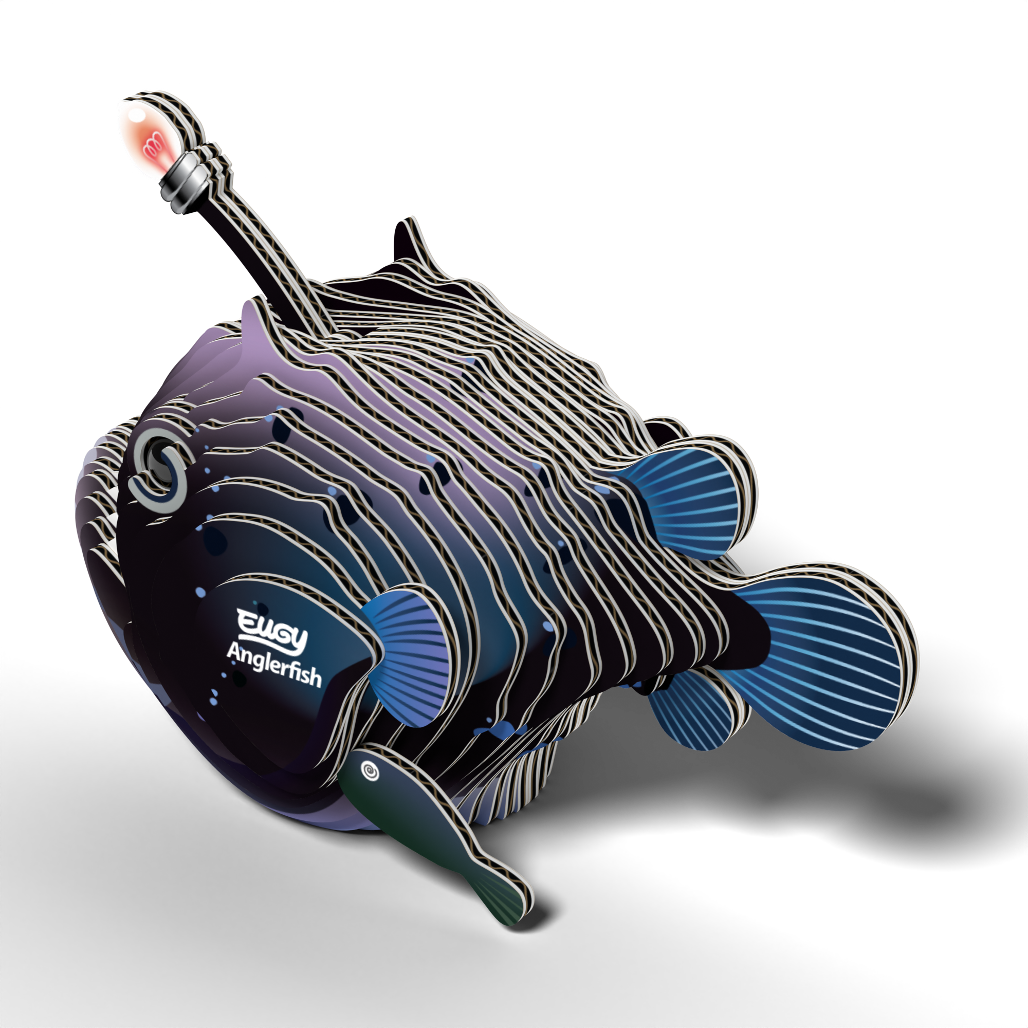 Completed eco-friendly EUGY Anglerfish 3D cardboard puzzle with bioluminescent lure and tiny parasitic male companion. — view 5