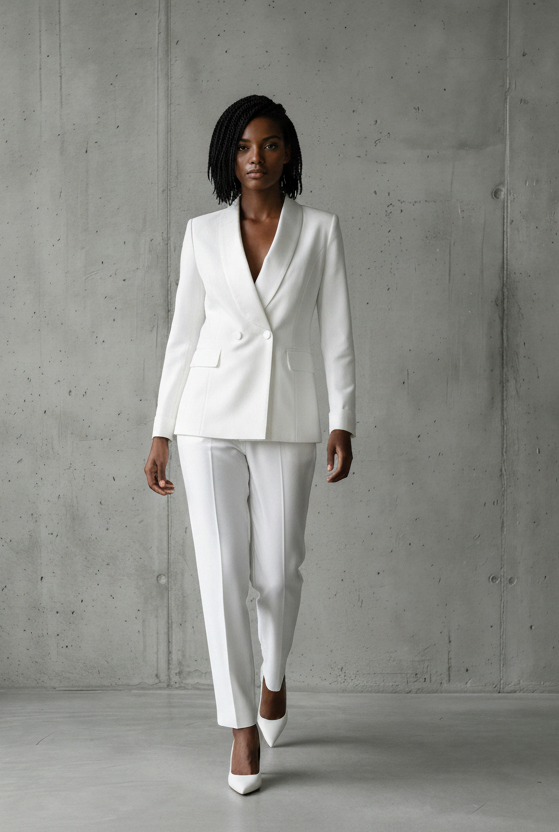 White double breasted shawl lapel pants suit (UK size 16)-0