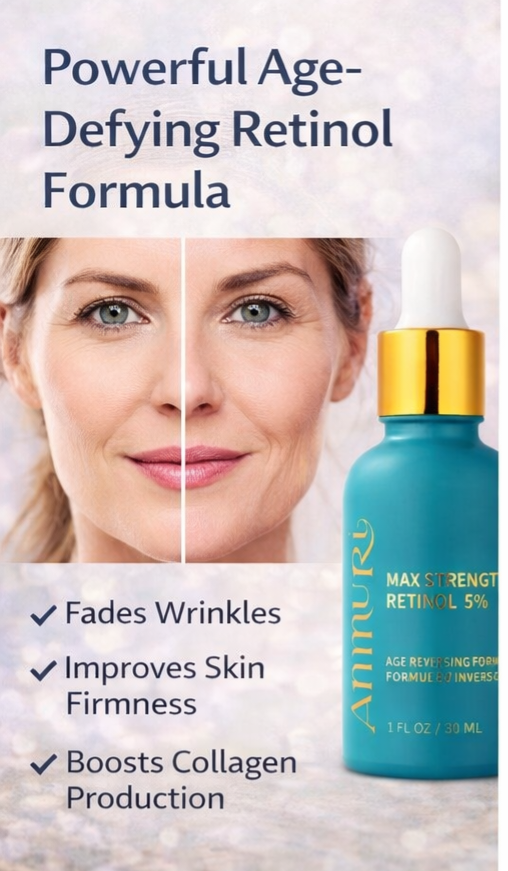 Ammuri Retinol MAX 5% anti-ageing face serum in a sleek dropper bottle for evening skincare — view 4