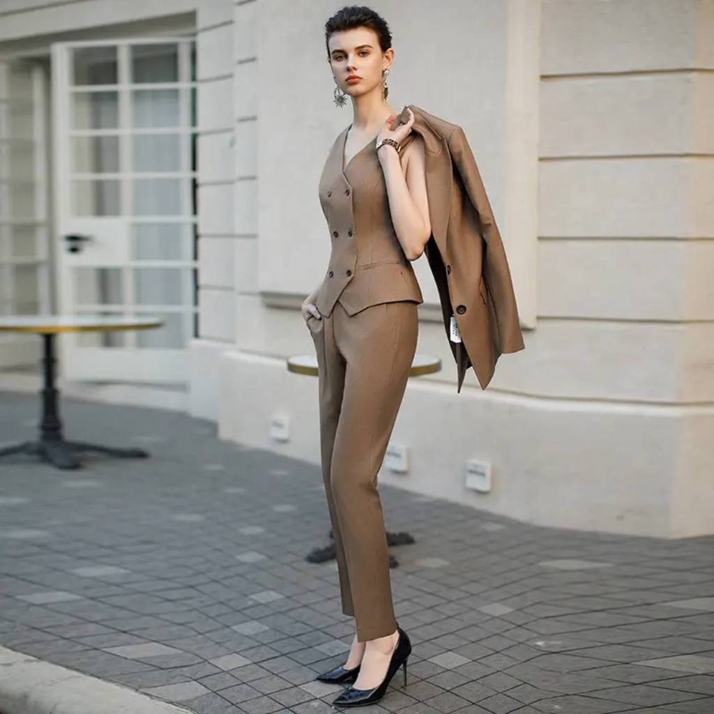 The coffee brown 3-piece midi pantsuit (UK size 12)-2