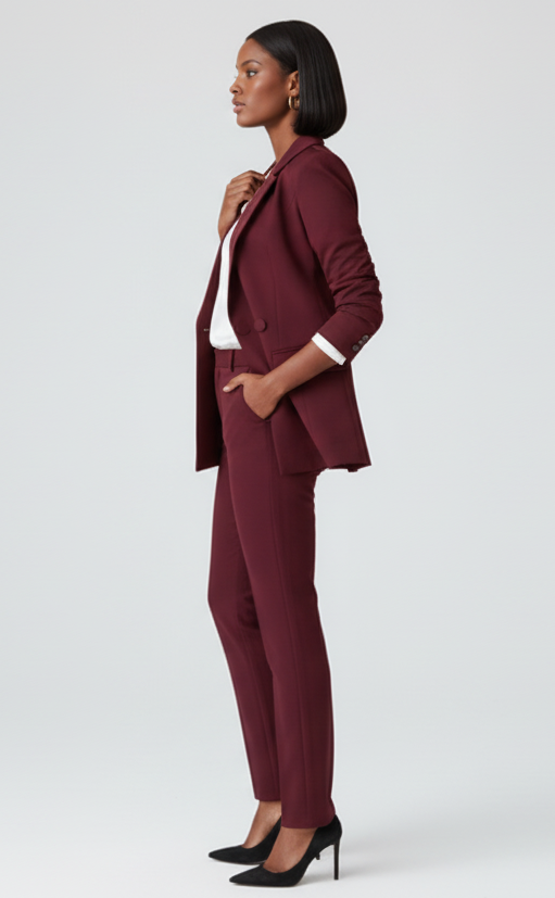 The burgundy 2-piece asymmetrical pantsuit (UK size 12)-4