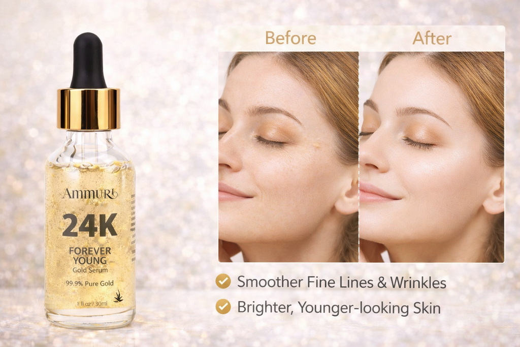 24K gold face serum glass bottle dropper with visible real gold particles for anti-ageing skincare — view 5