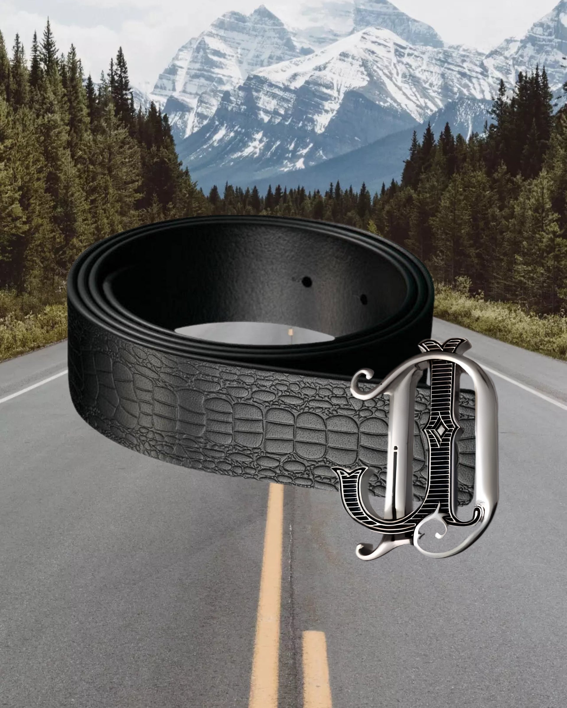DON JOHN leather belt featuring a sleek metallic buckle and premium durable black strap