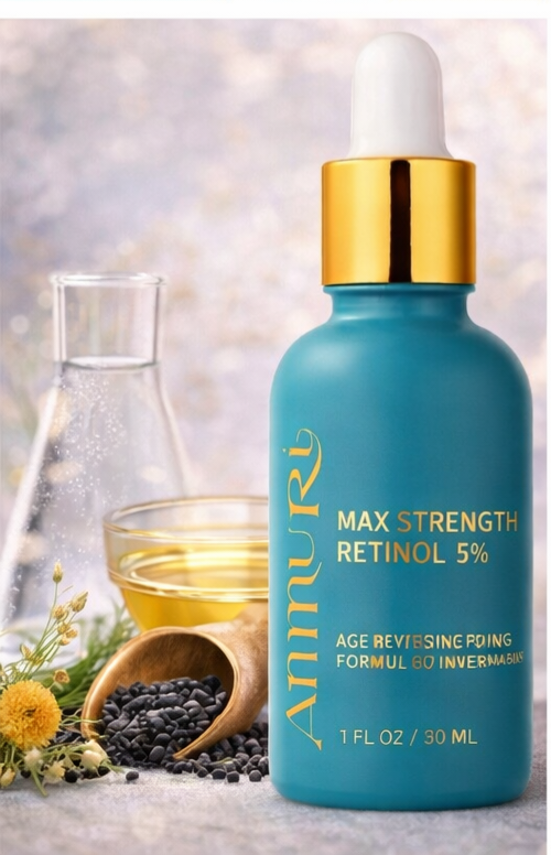 Ammuri Retinol MAX 5% anti-ageing face serum in a sleek dropper bottle for evening skincare — view 3