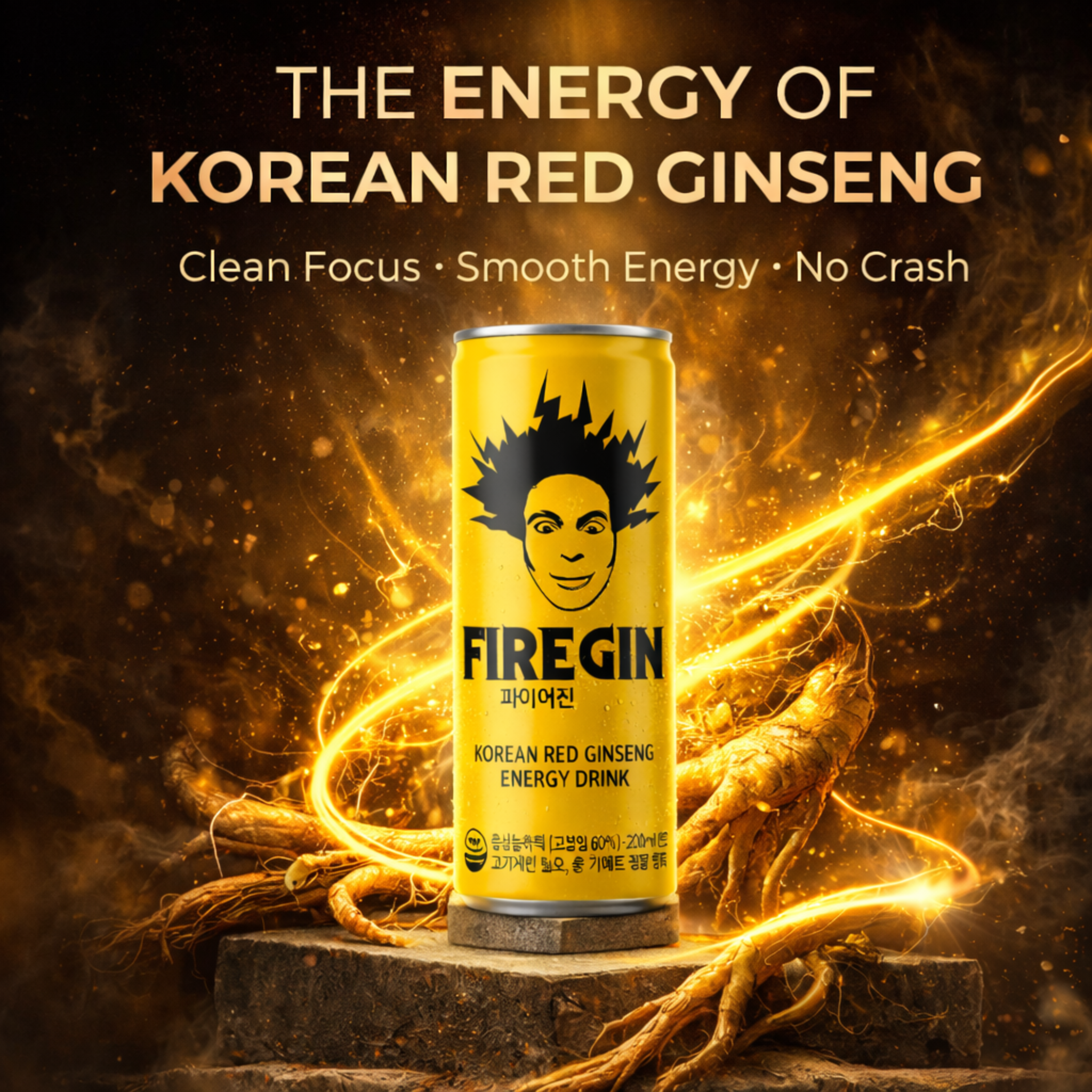 FIREGIN Korean Red Ginseng Energy Drink 250ml can with red branding and natural ingredient highlights — view 3