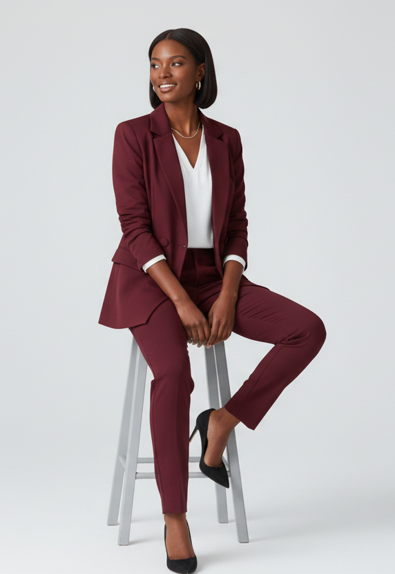 The burgundy 2-piece asymmetrical pantsuit (UK size 12)-1