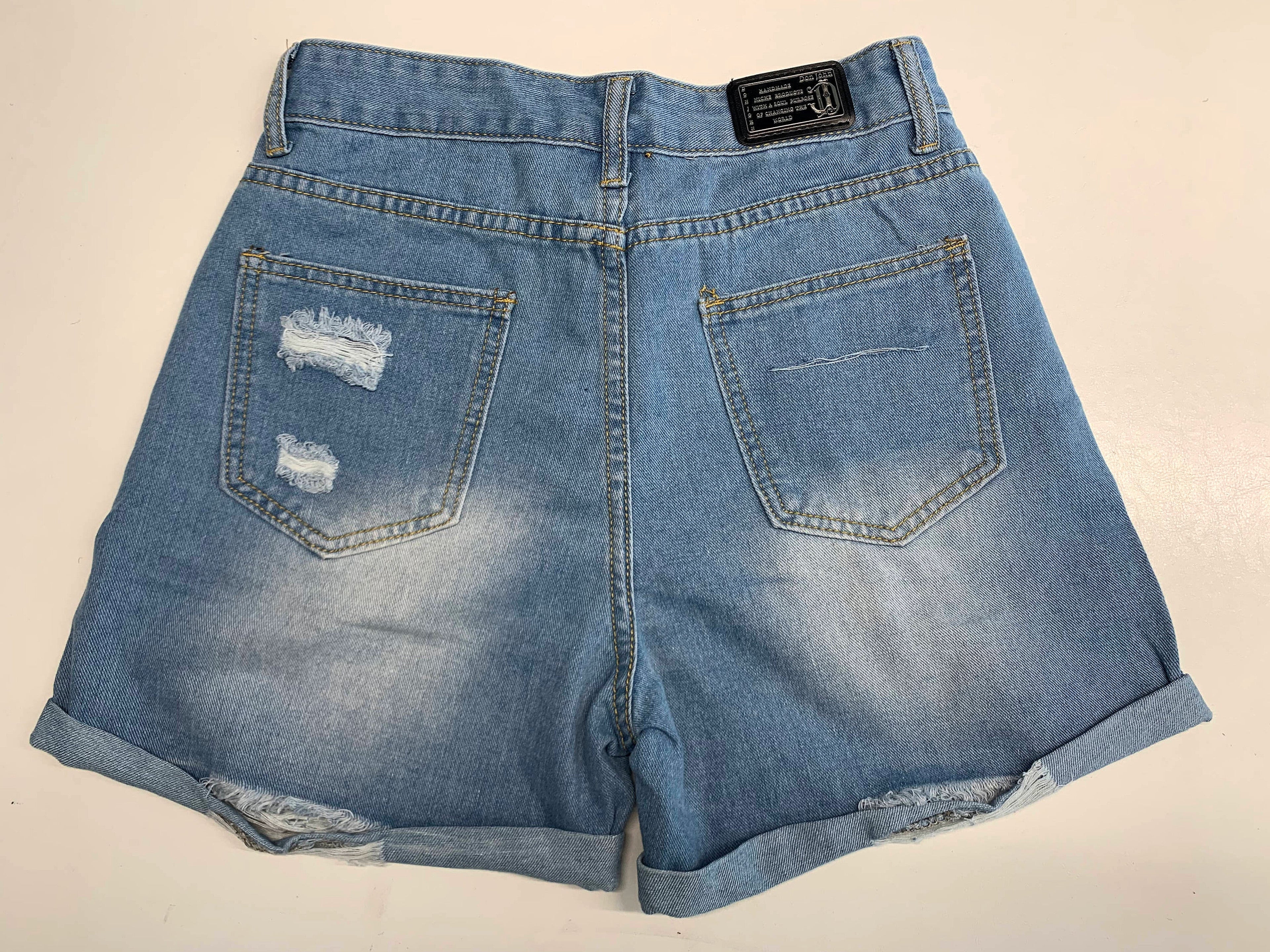 Handmade women's distressed raw denim cutoff jean shorts perfect for casual summer wear — view 5
