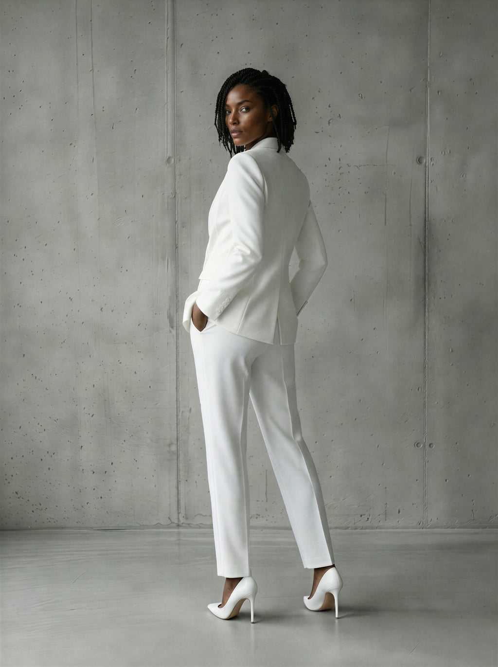 White double breasted shawl lapel pants suit (UK size 16)-3