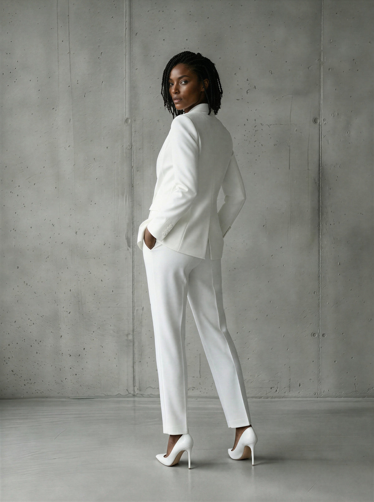 White double breasted shawl lapel pants suit (UK size 16)-3