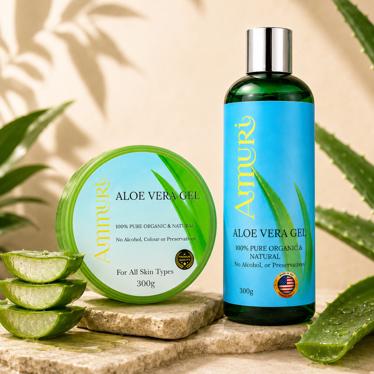 Ammuri Aloe Vera Gel Set 2 Pack Jar + Bottle | Face, Body, Hair & After Sun Care-2
