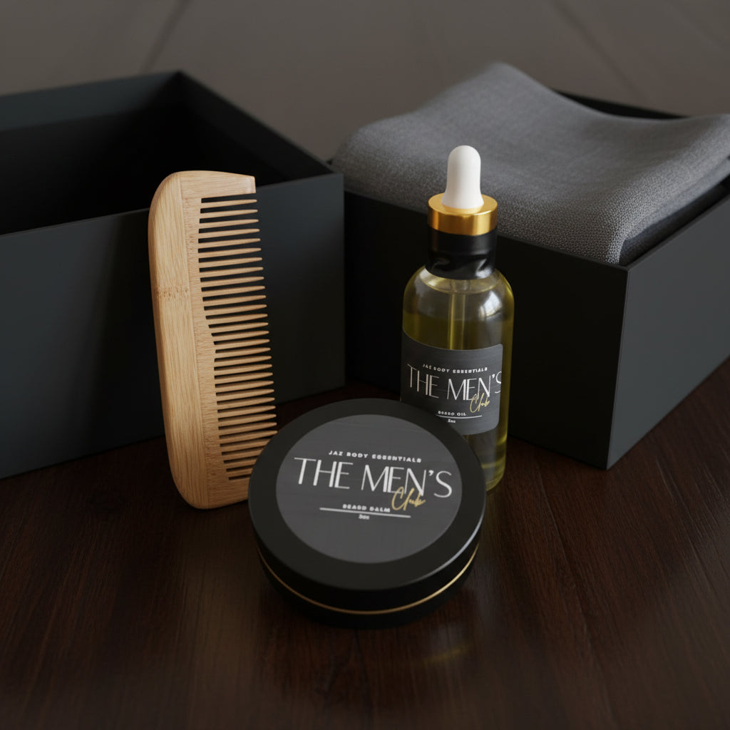 Men's Club natural jojoba beard oil and beeswax balm set in premium gift box — view 4