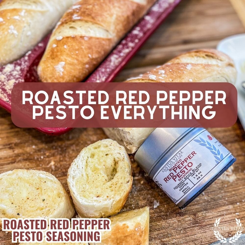 Roasted red pepper pesto seasoning in a small magnetic tin container showing the gourmet spice blend. — view 2