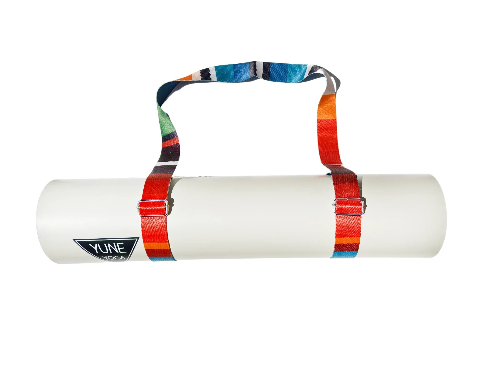 Elk Meadow yoga strap in tan organic cotton with metal D-ring buckles — view 4