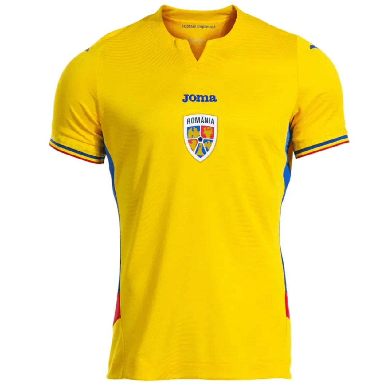 Romania home soccer jersey 2025 in classic yellow with breathable fabric and athletic fit