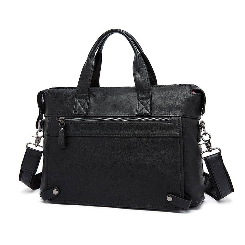 Men's vintage leather briefcase in rustic cowhide with silver hardware and adjustable padded shoulder strap. — view 2