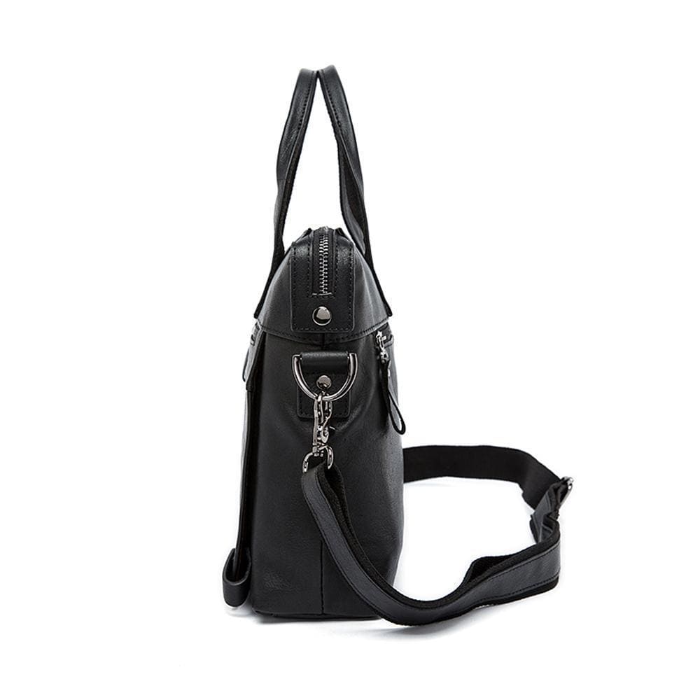 Men's vintage leather briefcase in rustic cowhide with silver hardware and adjustable padded shoulder strap. — view 3