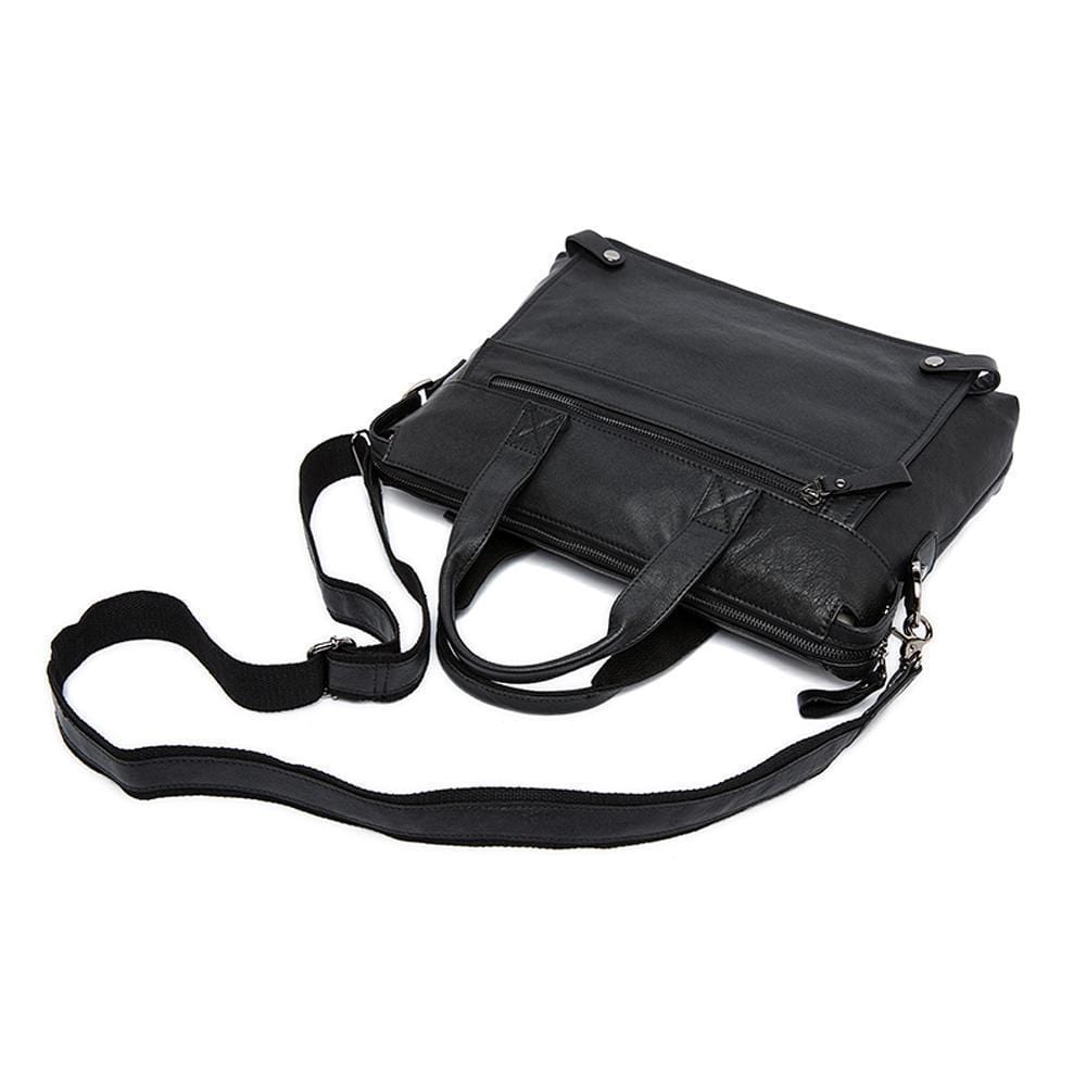 Men's vintage leather briefcase in rustic cowhide with silver hardware and adjustable padded shoulder strap. — view 5