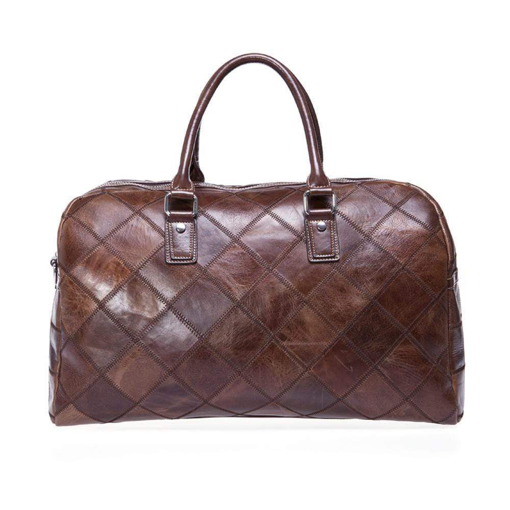 Vintage genuine leather travel duffel bag with double top handles and adjustable crossbody shoulder strap — view 5