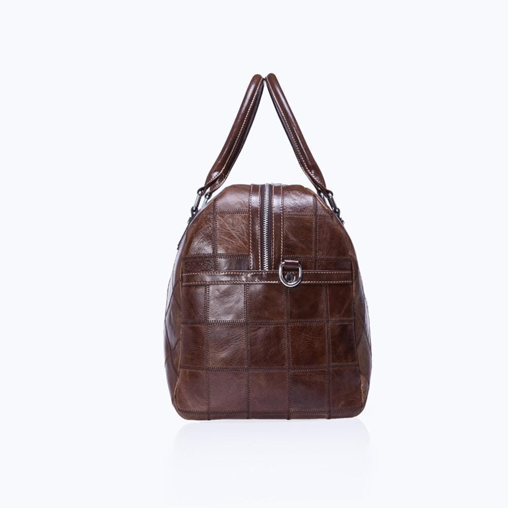 Vintage genuine leather travel duffel bag with double top handles and adjustable crossbody shoulder strap — view 4