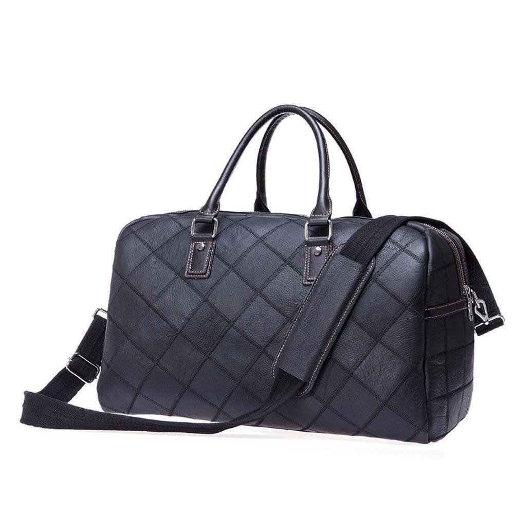 Vintage genuine leather travel duffel bag with double top handles and adjustable crossbody shoulder strap — view 3