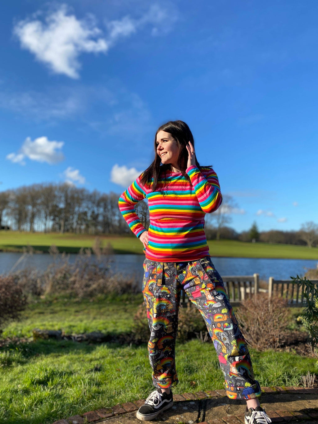 Roxy rainbow striped breastfeeding top for new mums in soft breathable cotton blend — view 5