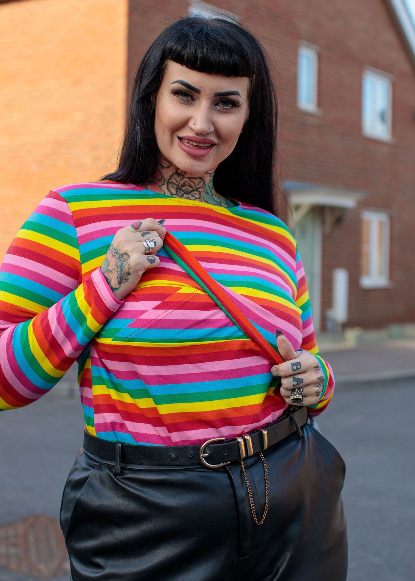 Roxy rainbow striped breastfeeding top for new mums in soft breathable cotton blend — view 3