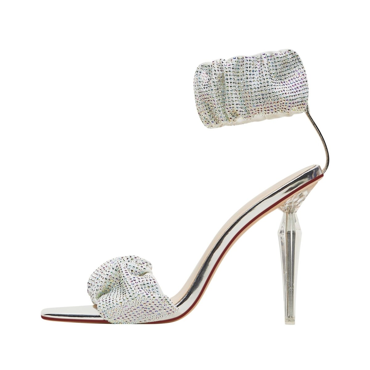 Ruched Open Toe Ankle Strap Icicle Stiletto Sandals-6