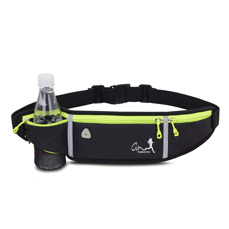 Wautton road runner waist bag with neon green zipper and reflective safety strips for runners — view 2