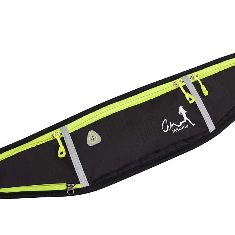 Wautton road runner waist bag with neon green zipper and reflective safety strips for runners — view 3