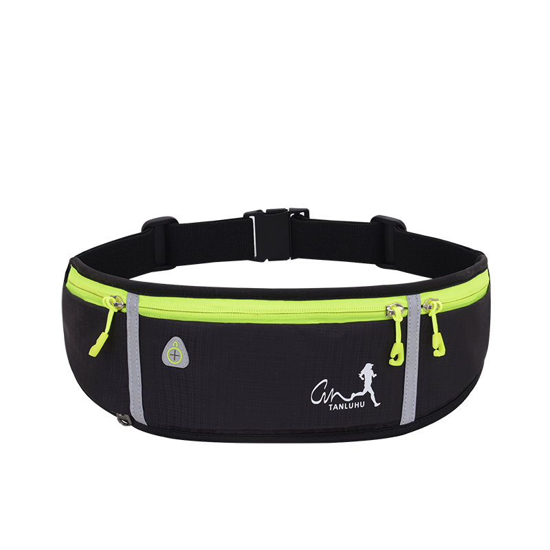 Wautton road runner waist bag with neon green zipper and reflective safety strips for runners