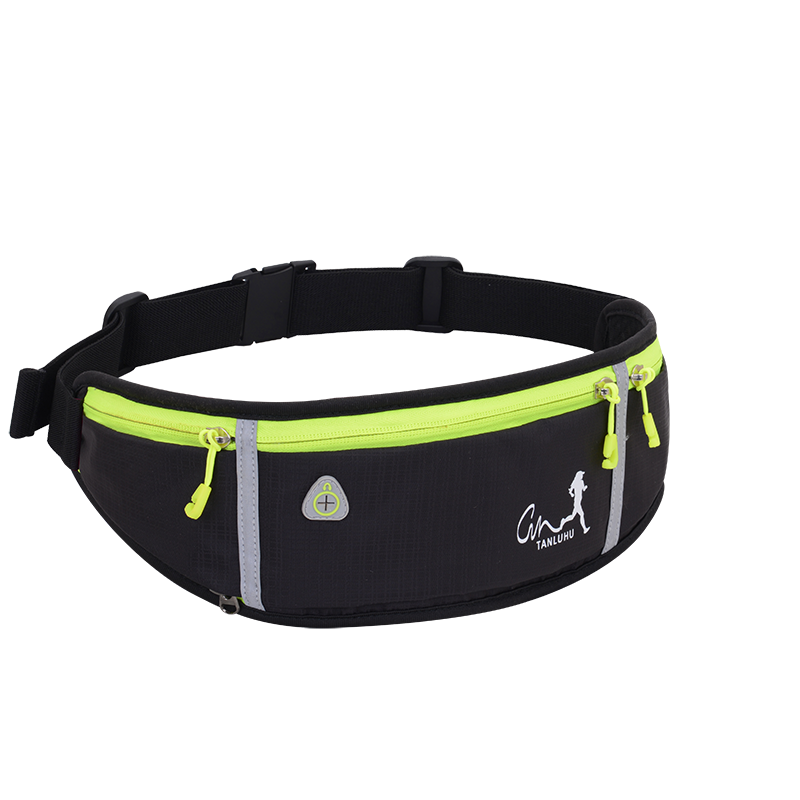 Wautton road runner waist bag with neon green zipper and reflective safety strips for runners — view 5