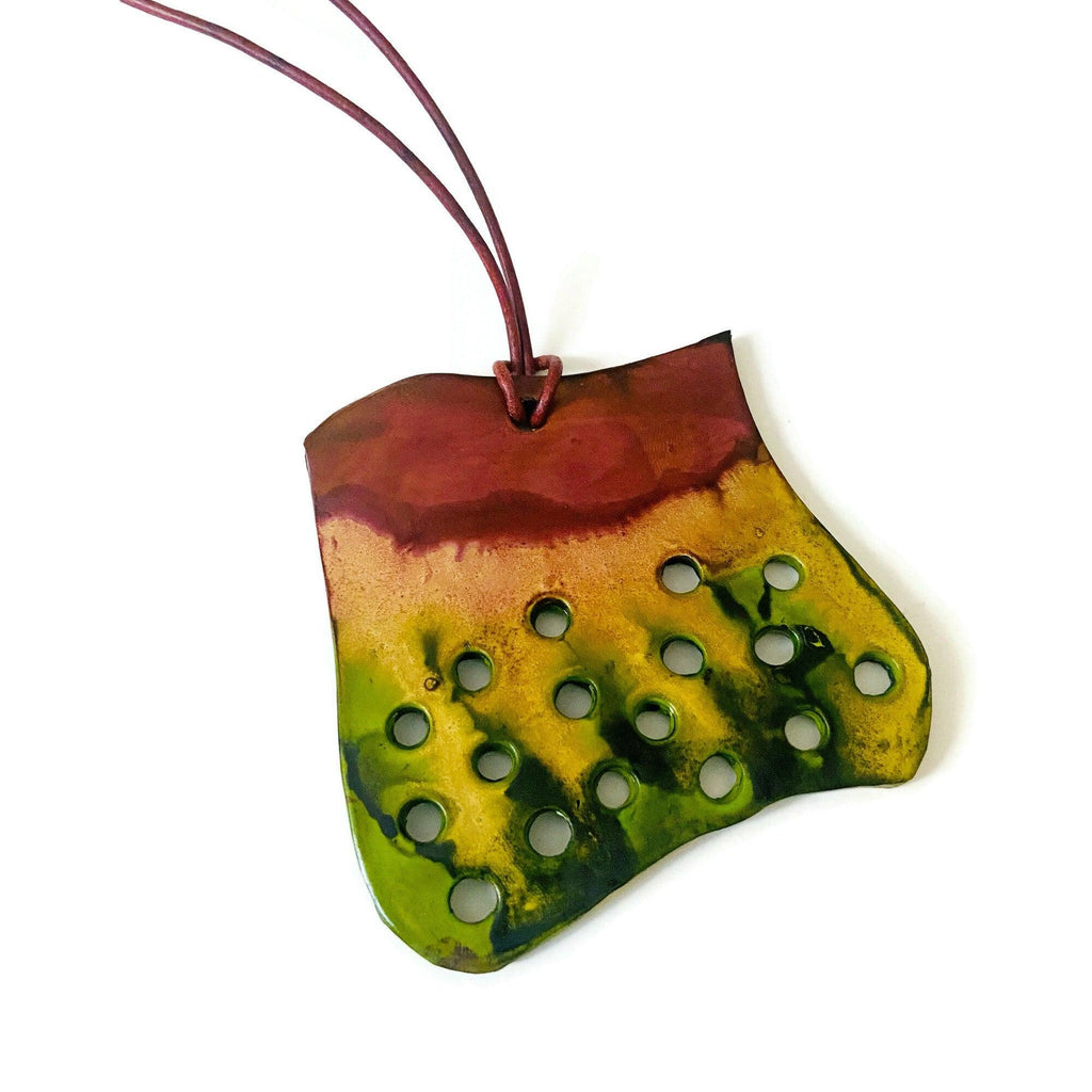 Rustic Chunky Pendant Necklace | Earthy Gold, Chartreuse & Brown Polymer Clay-2