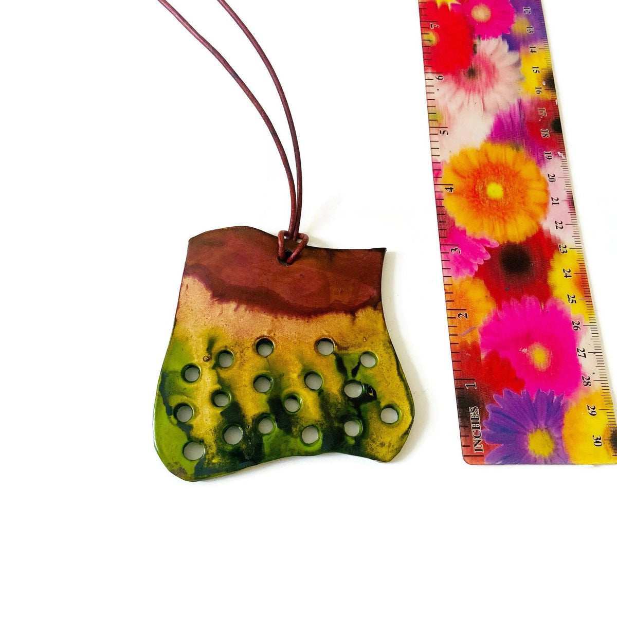 Rustic Chunky Pendant Necklace | Earthy Gold, Chartreuse & Brown Polymer Clay-3