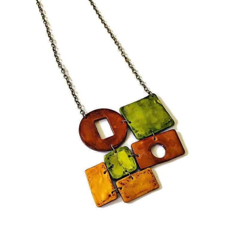 Rustic Geometric Jewelry Set with Statement Necklace & Earrings-2
