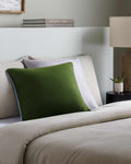 Square lime green contemporary wool blend throw pillow for modern living room decor.